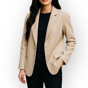 Vintage Toffs Wool Beige Single Button Closure Chevron Woman’s Blazer
